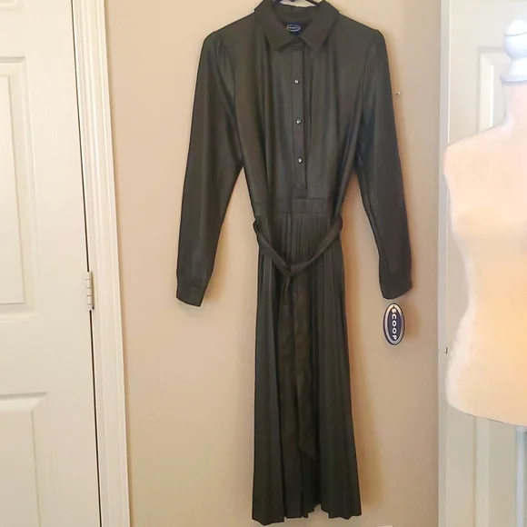 slim fit dress slacks T-Tahari Vegan Leather Pleated Dress  Elie Tahari